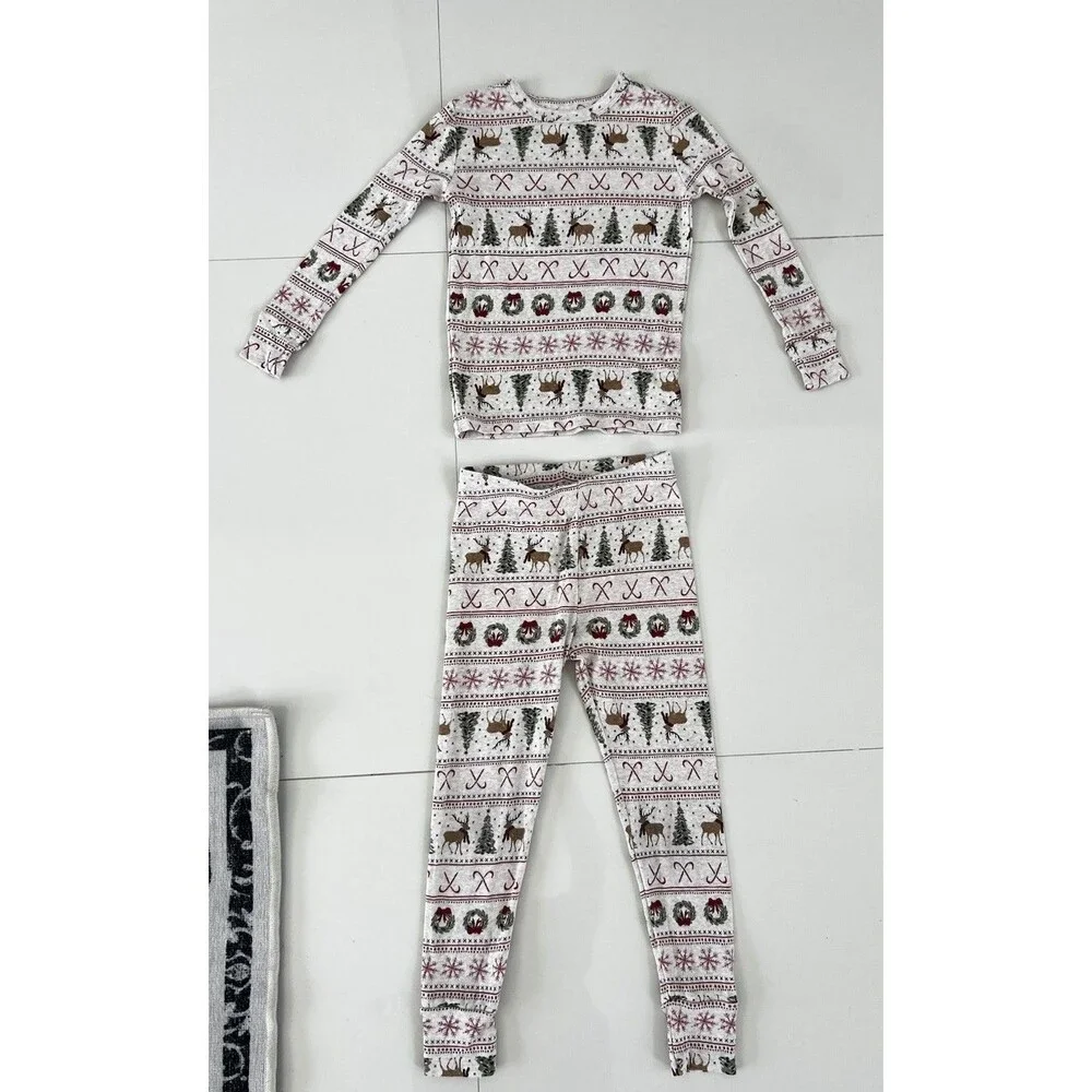Gap Kids Christmas Pajamas Cotton Reindeer Candy Cane Vintage Print Boys Girls 6